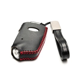 Vitodeco - Funda de piel auténtica para llavero inteligente compatible con Kia Stinger 2019-2022, Negro/Rojo, 4-Button