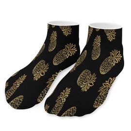 1 Pair Unisex Sock Short Socks, Compression Crew Knee High Short Athletic Soft Circulation Socks for Running Sports 8x3.7 in Print Golden Pineapples Gold Pineapple On Angry Red Dragon Head On Black