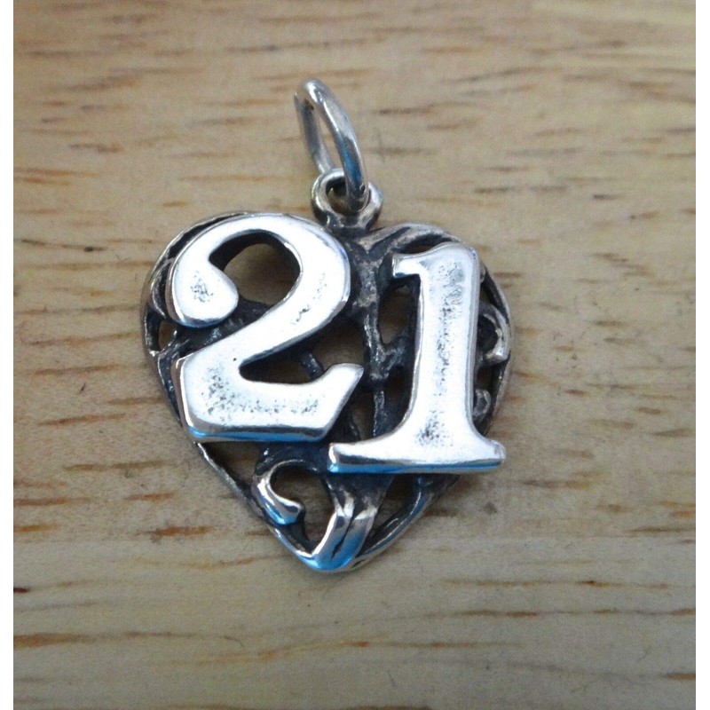 Wholesale Charms Sterling Silver 21/21st Heart Birthday Anniversary Number Charm