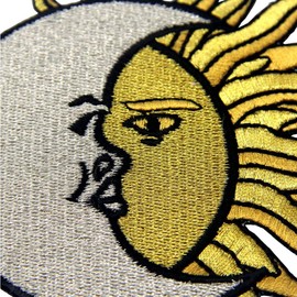 Crescent Moon Over Sun Patch Embroidered Celestial Badge Iron On Sew On Emblem