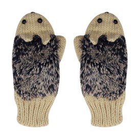 Naovio Women Knitted Gloves Girl Winter Cute Cartoon Hedgehog Mittens,Beige