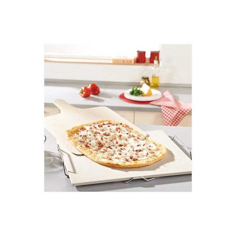 Leifheit Large Square Ceramic Pizza Stone with Carrying Tray and