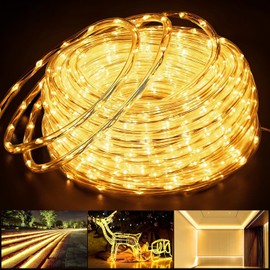 Connectable，50ft 600 LED Rope Lights Outdoor, Warm White Strip Lights Plug in, Outdoor String Lights Waterproof Decorative Lighting for Deck Patio Yard Garden Pathway Pool Camping Room Indoor Décor
