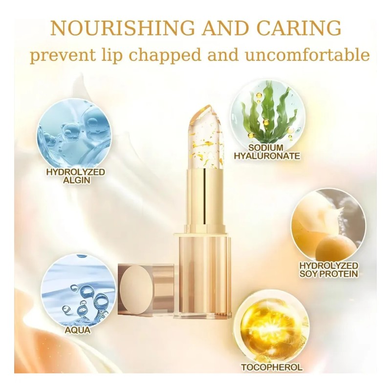 Lápiz Labial Que Cambia De Color, Lámina Dorada, Nutritivo Y