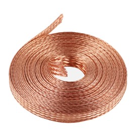 KWOKWEI 13 mm Flat Copper Braid Cable, 3 m / 10 ft Bare Copper Braided Wire, Flexible Shielding Wire Braid 8 mm² for Grounding Connection