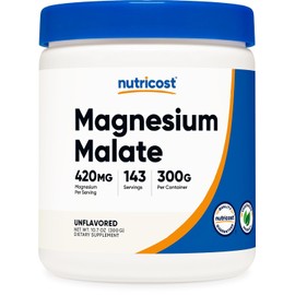 Nutricost Malato de Magnesium en polvo -300 gr – 420 mg de Magnesio por porción - 143 porciones - Sin OGM - Sin Gluten - Vegetariano