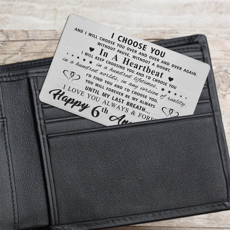 6 Year 6th Anniversary Card for Men Him Her, 6