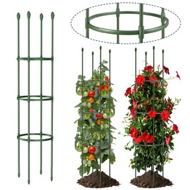 Round Heavy Duty Tomato Cage - 55 Inch Steel Core Plastic Coated Garden Trellis, 4-Post Rustproof Plant Support for Tomato/Cucumber/Beans, No Tools Snap Assembly, Spare Parts Available