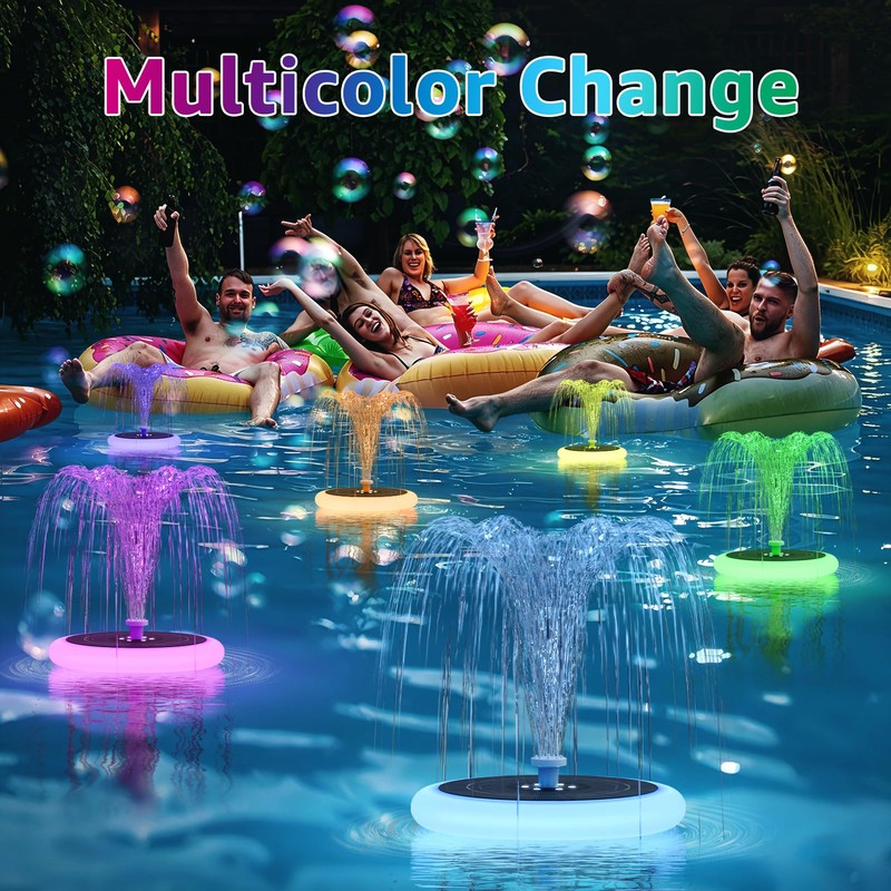 GGII 2-Pack Solar Fountain with RGB Lights 3.5W Solar Powered