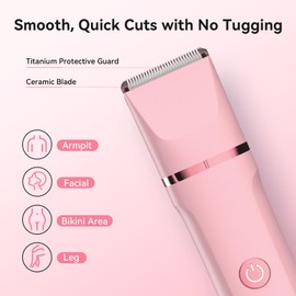 Bikini Trimmer for Women - 4 in 1 Electric Razors for Women, Waterproof Body Pubic Hair Electric Shaver for Womens, Replaceable Facial & Nose Hair Razor, Rechargeable Grooming Kit, Pink