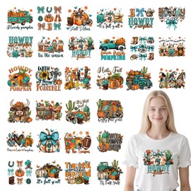 Western Dtf Transfers Ready to Press - Wxiben 30 Pcs Fall Pumpkin Iron on Transfers Coquete Bow Iron on Patches Autumn Heat Transfer Vinyl Decals Stickers for Clothing T-Shirts Bag Pillow DIY Crafts