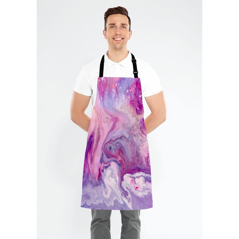 Wasach Purple Marble Pattern Apron,Adjustable Neck Bib Apron for Men