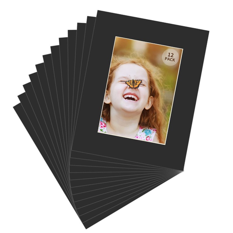 ZBEIVAN 8x10 Black Picture Mats with white Core Bevel Cut