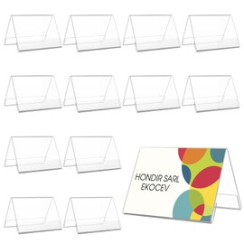Acrylic Label Holder, Pack of 12, 9 x 6 cm, Transparent Acrylic Price Tags, Slanted Business Cards Display for Office, Supermarket, Conference and School