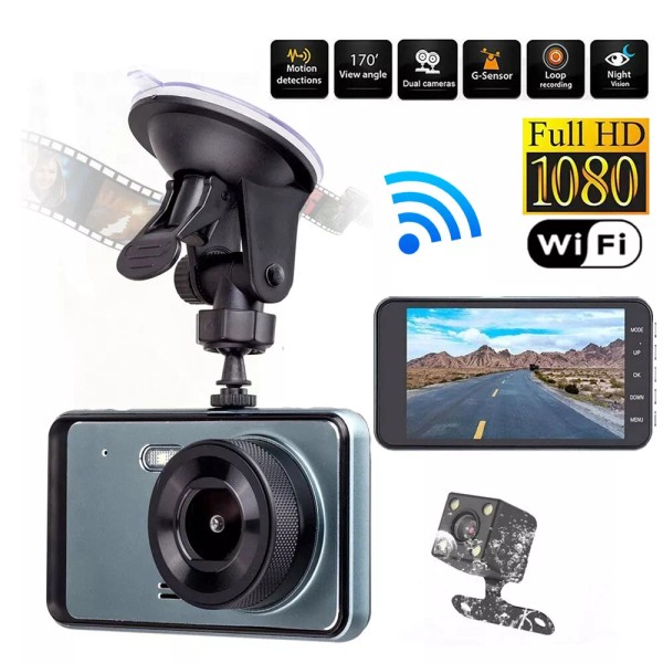 Touch Screen Dash Cam 4" HD 1080P Dual Lens Car