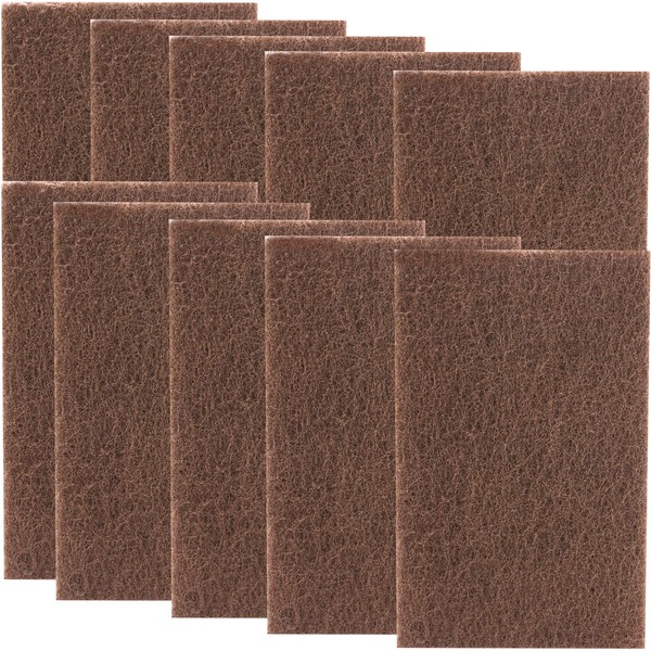 Heavy Duty XL Brown Scouring Pads. 6x9 in 10 Pack of Scrubber Tools for Cleaning Stainless Steel Pots, Pans, Grills and Griddles. Extra Large Pad for Outdoor Use on Railings and Tiles.