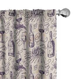 Lunarable Lagar Cortina de Microfibra, A Mano de la Elaboración del Bosquejo, Window Treatments 2 Panel Set for Living Room Bedroom Decor, 56" x 95", Crema Azul Oscuro