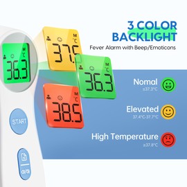Kontaktloser Fieberthermometer für Babys, Stirn-Infrarot Digital-Thermometer, Stirn-Infrarot-Thermometer Digital, schnell und hygienisch zu messene, Fieberwarnung und 3-Farben-Anzeige (Weiß)