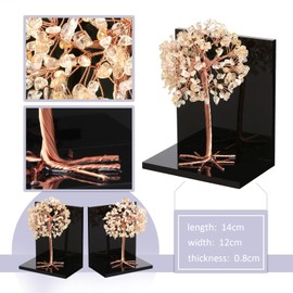 SUNYIK Pack of 2 Citrine Money Tree Crystal Bookends for Heavy Book, Tree of Life Acrylic Book Ends for Shelves Library Office School Supplies