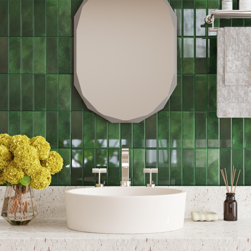 CRE8TIVE 16 Sheets Green Peel and Stick Backsplash for Kitchen