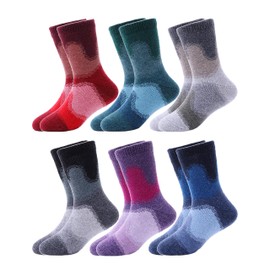 Sandsuced Kids Warm Merino Wool Socks for Walking Boys Toddlers Girls Hiking Thermal Thick Cosy Winter Christmas Boot Crew Cabin Gift Socks 6 Pairs (Red/Green/Grey/Black/Purple/Blue,1-3 Y)