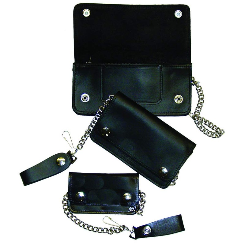 Black Leather Trucker Wallet With Chain - Biker Snap Wallet
