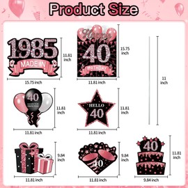 7Pcs Rose Gold 40th Birthday Yard Sign Decorations for Women,Happy 40th Birthday Made in 1985 Lawn Sign Party Supplies,Forty Year Old Birthday Outdoor Yard Decor with Stakes