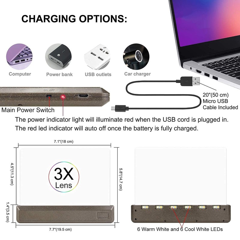 LUXSWAY Rechargeable 3X Full Page Magnifier for Reading,Magnifying Glass with