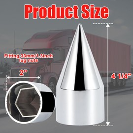 33mm x 4 1/4" Chrome Spike Lug Nut Covers for Semi Trucks & Trailers, ABS Plastic Push-On Lug Nut Caps with Pointed Design – Decorative Protective Chrome Finish for 33mm Wheel Lug Nuts，20 Pack