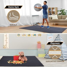 Paquete de 12 Tapetes para Ejercicios de Piso para Gimnasio en Casa o Acolchado de Piso para Yoga, Pesas, Equipo de Gimnasio Gris