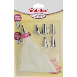 Professional Piping Bag Set 7 Pieces with 6 Piping Nozzles Stainless Steel Cotton Boil-Proof