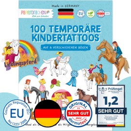 Papierdrachen 100 Particularly Skin-Friendly Children's Tattoos Bibi, Tina and Her Animal Friends Tattoos for Children as Birthday Party Bags 100% Vegan, Tested & Made in Germany Set 23