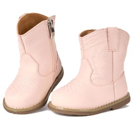 Newsonet Baby Cowgirl Cowboy Boots Western First Walker Shoes Boys Girls Round Toe Boots Pink All Seasons Size 6-12 Months Infant