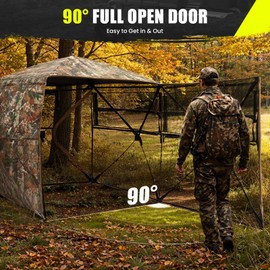 HUNTSEN Hunting Blind 360 Degree See Through Ground Blind with Full Open Door - 2-3 Person Pop Up Hunting Tent with Carrying Bag for Deer & Turkey