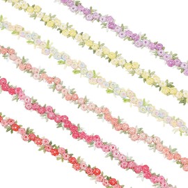 PH PandaHall 6 Yard Flower Lace Ribbon 6 Colours Flower Lace Trim 15 mm for Decorating Lace Flower Embroidered Decorative Ribbon for DIY Wedding Applique Sewing Crafts Scrapbooking Padding Patchwork