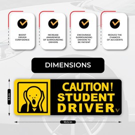 Funny Reflective Student Driver Magnet for Car - New Driver Safety Warning Magnets - Scream Novelty Car Magnet - Funny Bumper Sticker for Car - Large Text New Driver Magnets - 3.5 X 10.5 Inch, 3 Pack