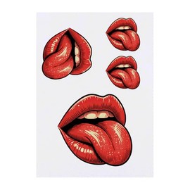 4 x 'Red Lips Tongue Out' Temporary Tattoos - Water Resistant, Skin-Safe, Non-Toxic Transfers, Mixed Sizes (TO00084348)