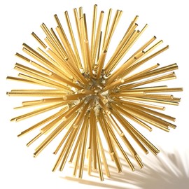 Gold Sphere Decor, Metal Gold Starburst Tabletop Sculpture Decor, Modern Metal Starburst Centerpiece, Spike Ball Decoration for Home Metal Sphere Decor