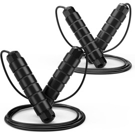 Jump Rope, Tangle-Free Rapid Speed Jumping Rope  with Ball Bearings for Women, Men, and , Adjustable Steel Jump Rope Workout with  Handles for Fitness, Home Exercise & Slim - Color: Black+Black