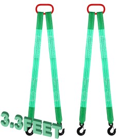 Maasechs 2 Pack Lifting Slings Straps with Hooks Web Slings Capacity Polyester Bridle Sling Heavy Duty Two Leg Lifting Straps for Engines Cranes Hoists Truck (3.3ft,Green)