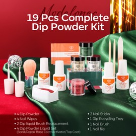 Modelones ChristmasDip Powder Nail Kit, Red Green4 Colors Nail Dip Glitter Powder Kit Starter Set for Beginners with Dipping Powder Liquid Set