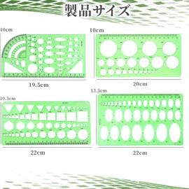 Ruler, Template, Circular Ruler, Design Ruler, Drafting Ruler, Set of 4, General General Ruler, Combination Ruler, Transparent, Multifunctional, Oval, Square, Multiform, Measuring Drafting Supplies