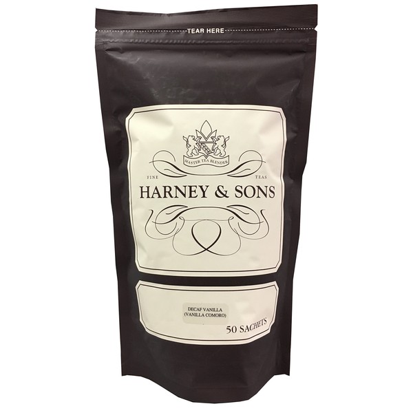 Harney & Sons Decaf Vanilla Comoro, Bag of 50 Sachets, Black Tea w/Vanilla