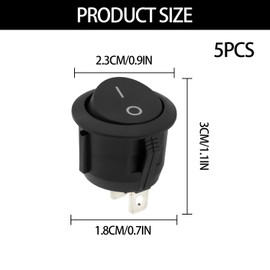 5 Pcs 12v Switch,Toggle Switch,Black Round Rocker Inline Switches on off Small Electrical Toggle-Switches 12 Volt Two Foot Power Tool Suitable for Machines,Homes,Automotives,Boat,Copper Metal&Plastic