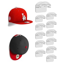 MSKEI Hat Hooks for Wall - 2 Different Ways Hat Racks & Display Baseball Caps, Adhesive Hat Wall Hanger, Hat Organizer Holder (Transparent, 12 Pack)