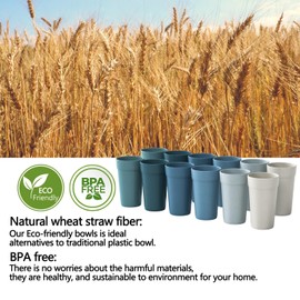 20 Oz Wheat Straw Cups, Set of 12 Unbreakable Plastic Drinking Cups, Dishwasher and Microwave Safe, BPA-Free and Eco-Friendly Reusable Cups for Kitchen, Home, and Outdoor Use