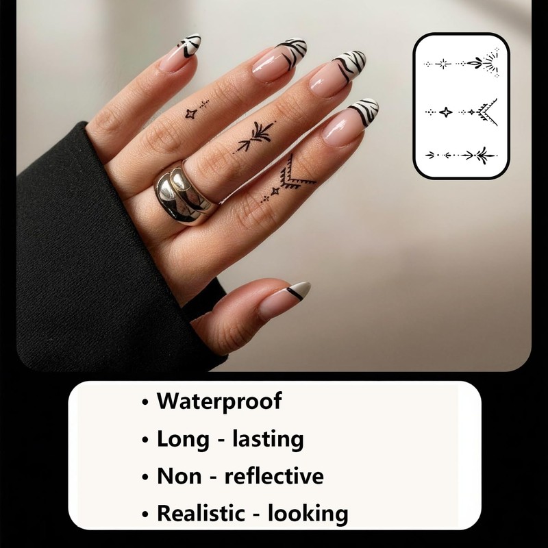 INKPOPO 3 Sheets Finger Semi Permanent Temporary Tattoos for Women