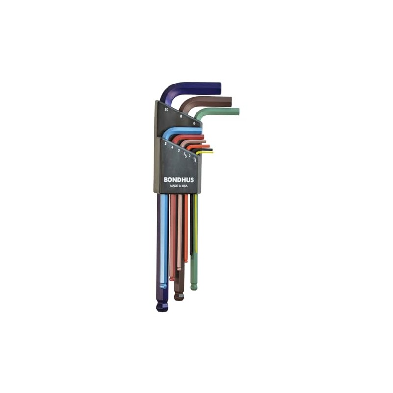 Bondhus 69499 Ball End L-Wrench Set with ColorGuard Finish, 9