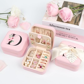 AYGXU birthday gifts for girls,small Jewelry Organizer Box,Travel Initial Jewelry Box,Travel Jewelry Case,Small Jewelry Organizer for Teen Girls Gifts,Teenage Girls Birthday,Initial B pink