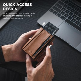VULKIT Pop Up Card Holder Minimalist Wallet Metal Card Case RFID Blocking With Coin Pocket And Key Hole For Men, Brown, Minimalist